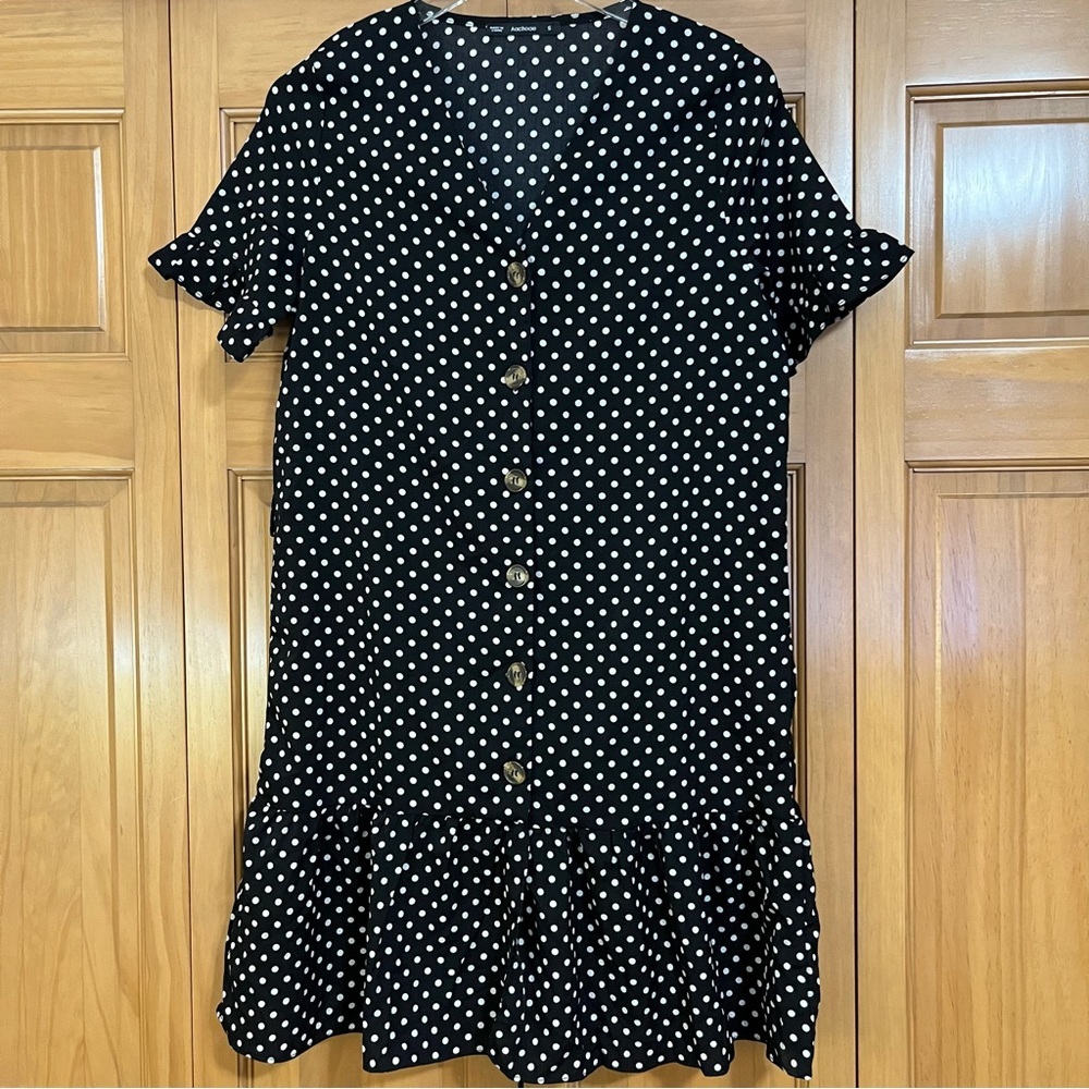 Aachoea Black/White Polka Dot Dress Size Small